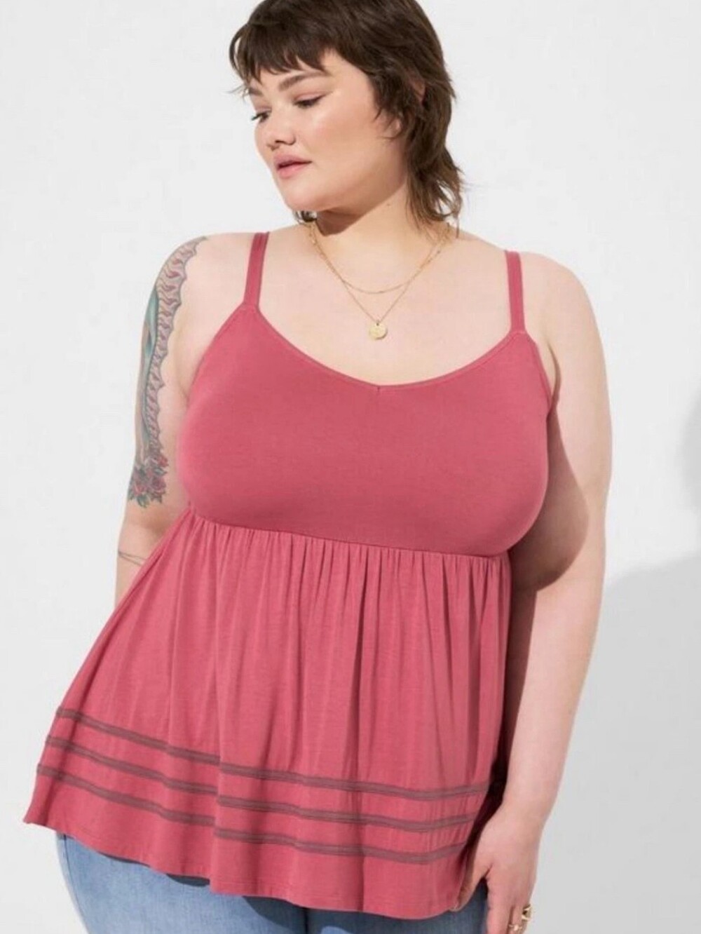 torrid Dusty Rose Babydoll Cami with Striped Hem